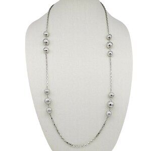 White House Black Market 36" Sphere Rhinestone Encrusted Necklace Silver Tone